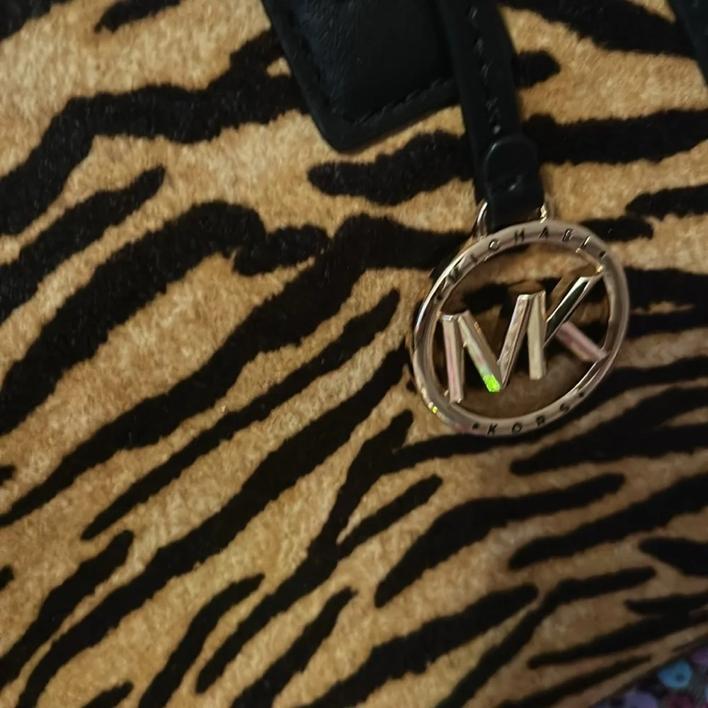 Michael Kors Black and Tan Tiger Print Women's Bag